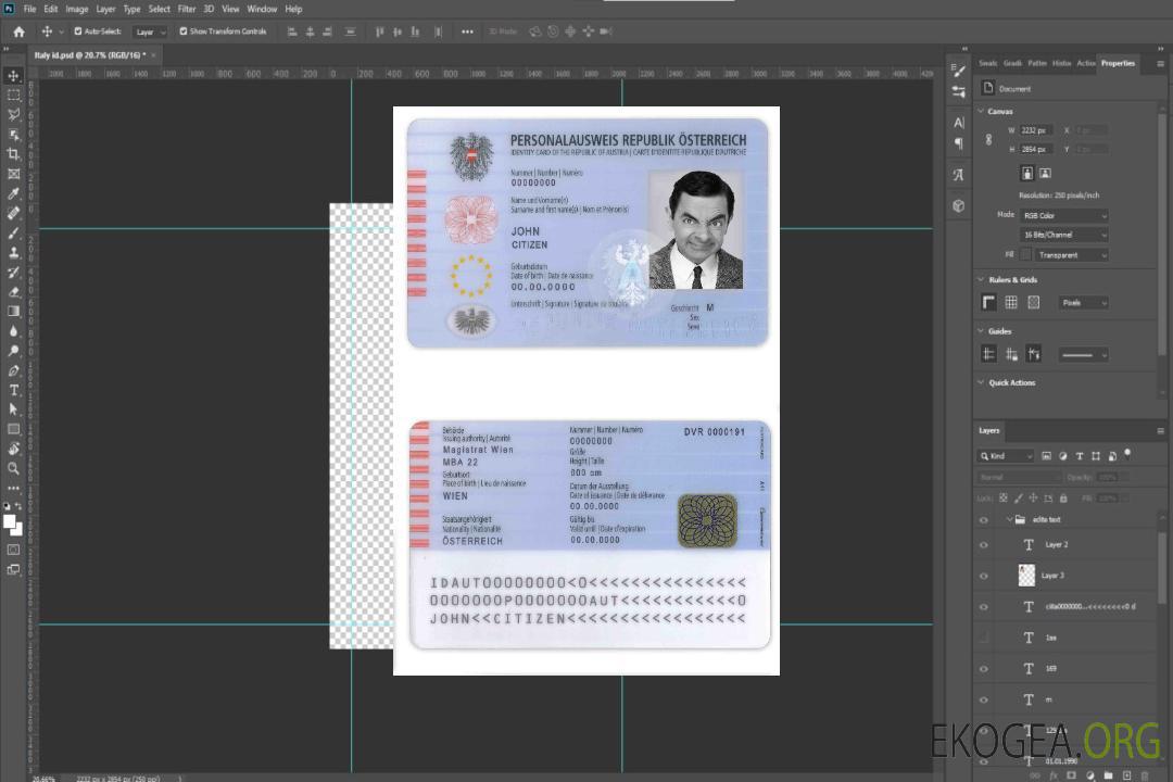 Carte d'identité Autriche template